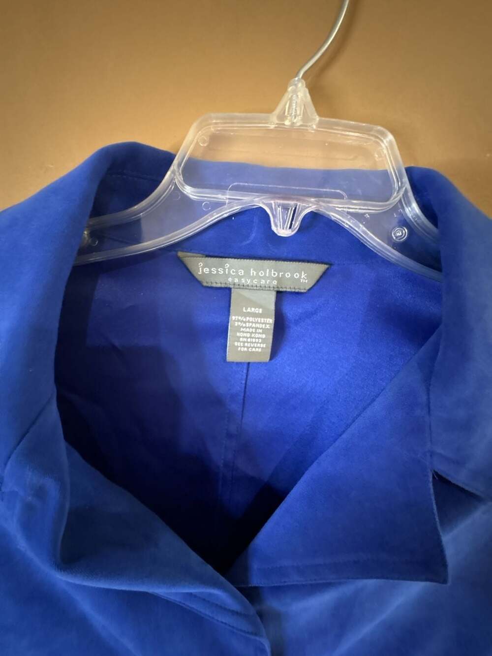 Jessica Holbrook Easy Care Royal Blue Long Sleeve Button Up Shirt Jacket Large